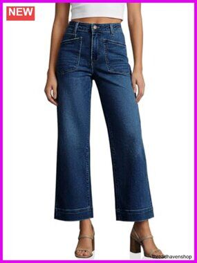 High Waisted Wide Leg Cropped Jeans Stretchy Denim Ankle Pants with Pockets